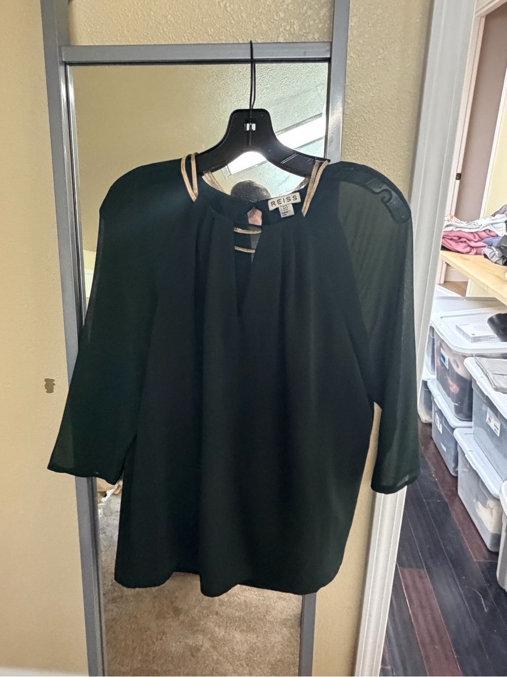 Reiss Deep Green Blouse with Gold Neck Detail